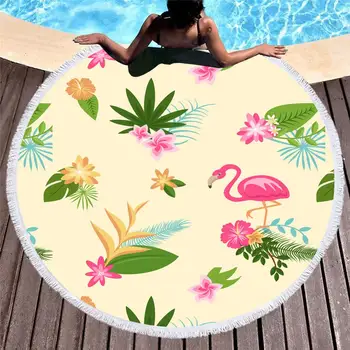

2020 popular Microfiber Hand painted Flamingo Collection Round Beach Towel with Tassel Yoga Mat Beach Cover up Dropshipping