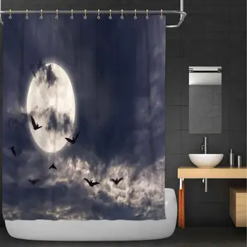 

Bats Around The Full Moon Fabric Shower Curtain,115979 for Bathroom Decor,84''W x 72''H