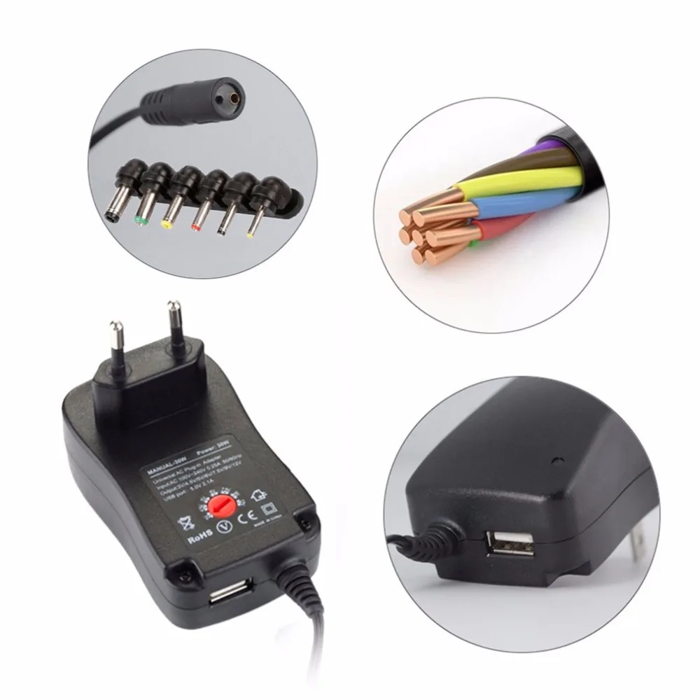 3-12 в Регулируемый источник питания с usb-портом зарядное устройство Универсальный адаптер переменного тока в постоянный 30 Вт портативный импульсный адаптер питания дропшиппинг