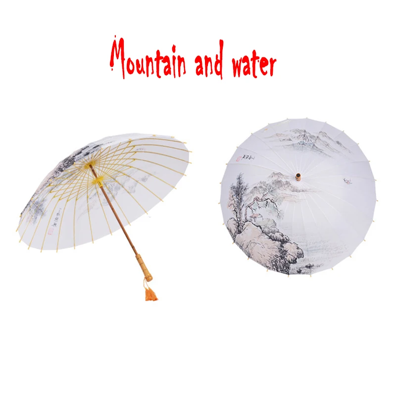 Китайская Мода ретро 24 кости пейзаж живопись длинная ручка с зонтиком дамы солнцезащитный водонепроницаемый зонтик мужской подарок зонтик - Цвет: Mountain and water