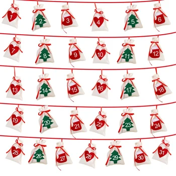 

LUDA Christmas Advent Calendar 11X16cm Gift Bag DIY Felt Countdown Calendar Date 1-31 New Year Christmas Decor