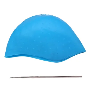 

Blue Silicone Hair Highlights Cap with Needle Hair Coloring Cap Hair Dyeing Tools for Barber Shop Salon