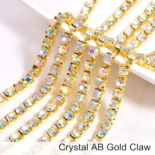 Crystal AB Gold 10 ярдов, SS6-SS18, блестящие стразы, цепочки, стразы, пришивные стразы, чашки, цепи, клеевые, аксессуары для одежды, отделка, чашка, цепь Y2273 - Цвет: Crystal AB Gold