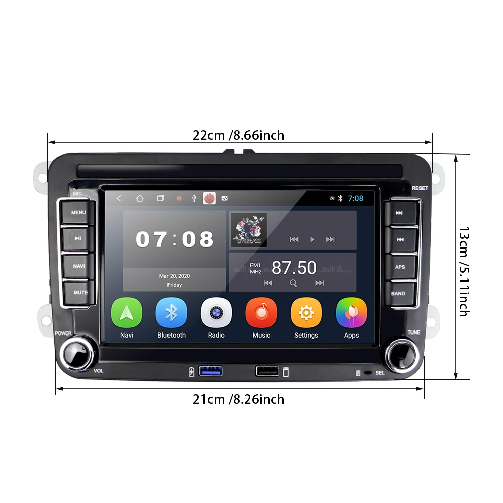 Podofo 2 Din Android автомобильный GPS мультимедийный плеер навигация Авторадио для VW