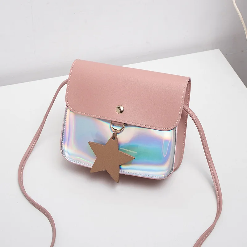 

Shoulder Bags for Women 2019 Girl Purse Handbag Children Solid Transparent Laser Leather Messenger Bags Candy Coin Purse Wallet