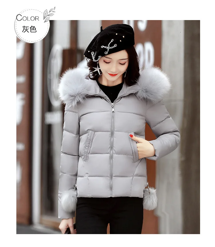 Короткий зимний пуховик с капюшоном и меховым воротником, куртка, Студенческая Толстая теплая тонкая куртка, Casaco Feminino Abrigos Mujer Invierno, стеганая парка 05