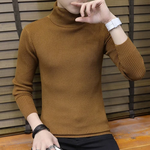 Caramel color Кашемировый Мужской пуловер, новая модная водолазка, тонкий свитер, Осенние мужские свитера, повседневные мужские вязаные свитера, топы 3XL - Цвет: Caramel color