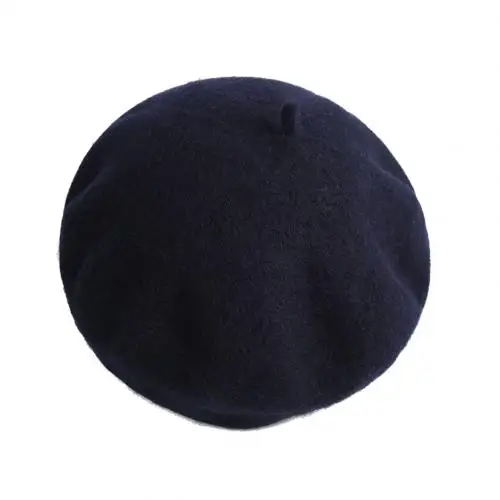 Navy Blue Женские береты на весну и зиму, шапка в стиле художника, женские шерстяные винтажные береты, однотонные кепки, женская шапка, теплая прогулочная шапка - Цвет: Navy Blue