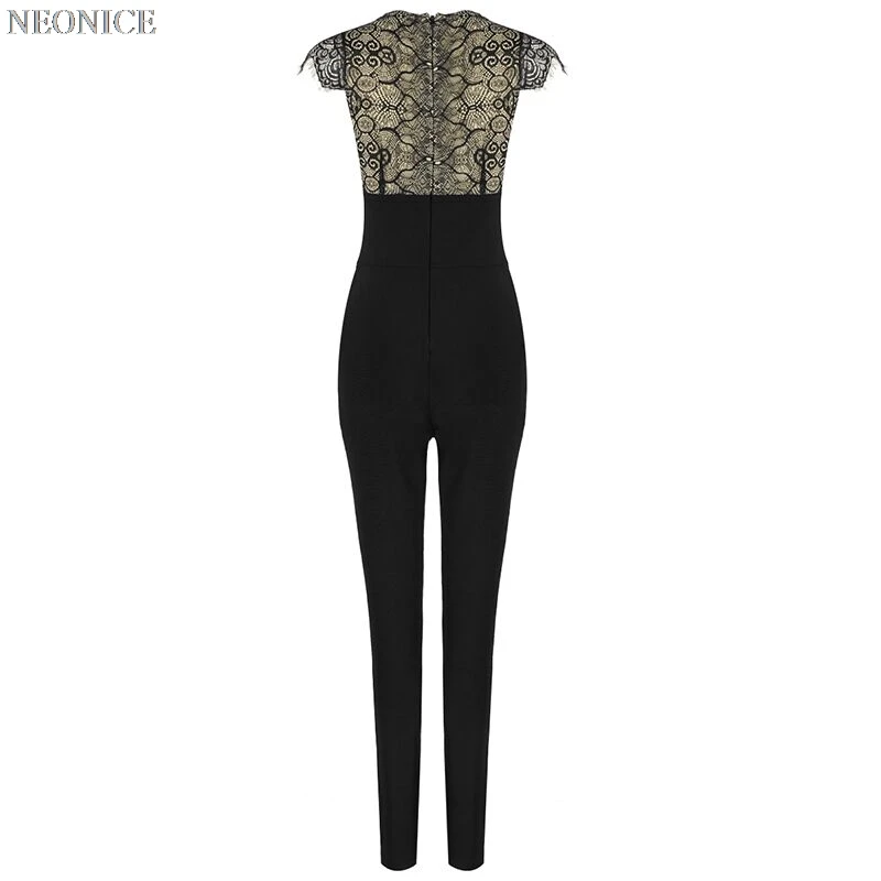 new woman Bandage jumpsuits stretch tight nightclub socialite birthday party fashion sexy package hip leisure splicing lace