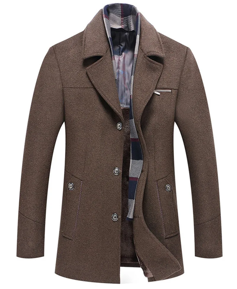 Panelled Mens Designer Wool Jackets Fashion Slim Single Breasted Mens Wool Coats Casual Pocket Males Clothing