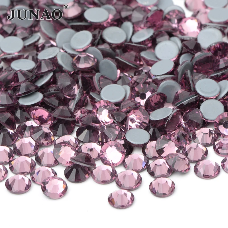 JUNAO SS 6 10 16 20 30 Wholesale AB Crystals Hot Fix Glass Rhinestone Flatback Iron On Strass In Bulk Hotfix Crystal Stones