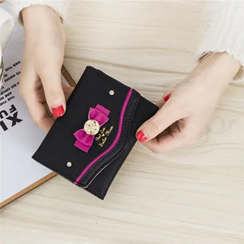 

New Small Wallet Women Casual Fashion Solid Wallet Female Short Mini Korean Students Love Small Wallet Cute Bow Clutch Wallet