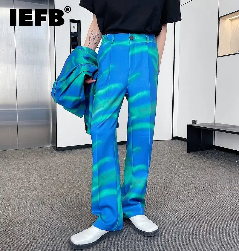 

IEFB Autumn Streetwear Fashion Print Trousers Runway 2023 New Straight Men's Trousers Verticalnon Iron Casual Long Pants 9Y9359