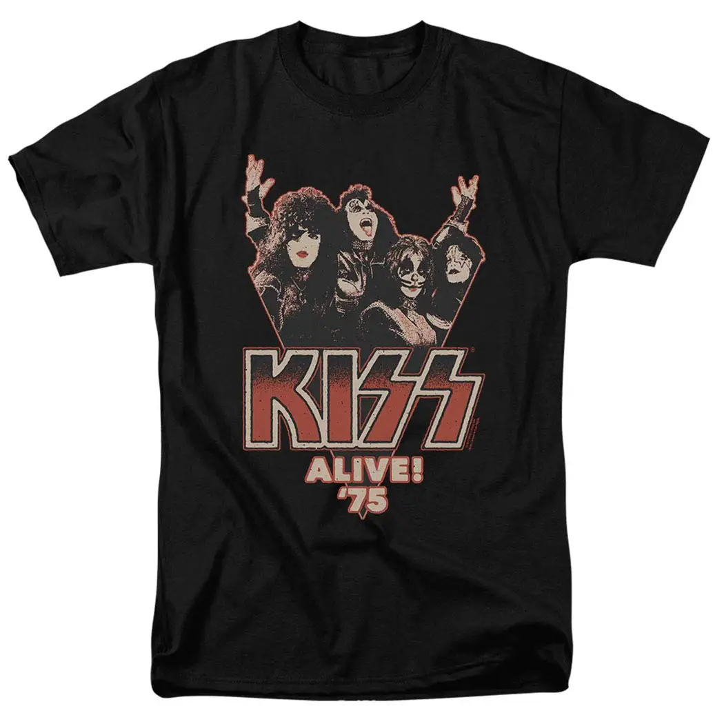 Kiss Alive 75 рок музыка живой Альбом Футболка и наклейки дышащие