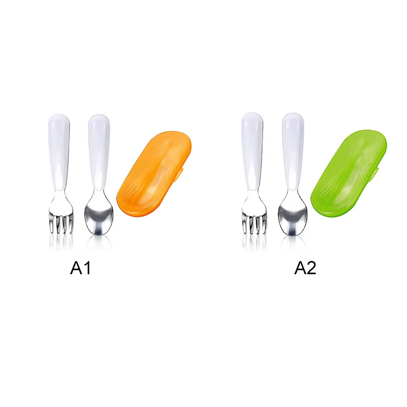 Heat-Resistant Baby Utensil Spoon Fork Set with Travel Safe Case Toddler Babies Children Feeding Training Spoon Easy Grip J74
