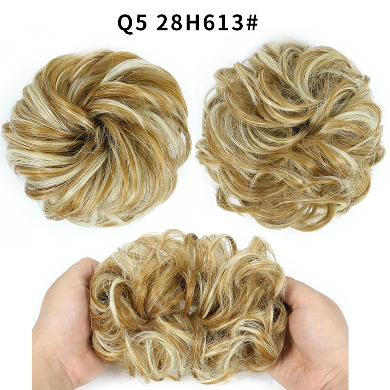 MERISIHAIR, вьющиеся резинки для волос, шиньон, с резинкой, коричневый, серый, синтетические волосы, кольцо, обруч на грязные пучки, хвосты - Цвет: 28H613