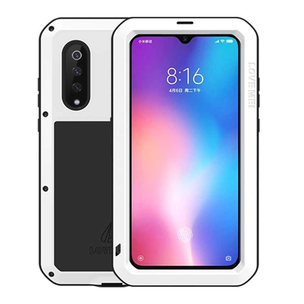Чехол LOVE MEI для Xiaomi Mi9 Mi8, сверхмощный ударопрочный пылезащитный открытый спортивный металлический резервуар Броня крышка с закаленным стеклом - Цвет: Белый