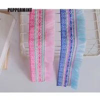 Buy 1yard 7mm Pink Embroidery Tassel Ethnic Fringe Lace Trim Trimming Ribbon Sewing Latin Dress Stage Garment Curtain Decorative Online - Image 2