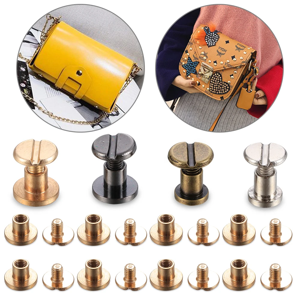 Leather Craft Solid Nail Bolt Bookkeeping Round Head Screws Strap Rivets Screw For Luggage Craft Clothes/Bag/Shoes 20Pcs(10Sets)