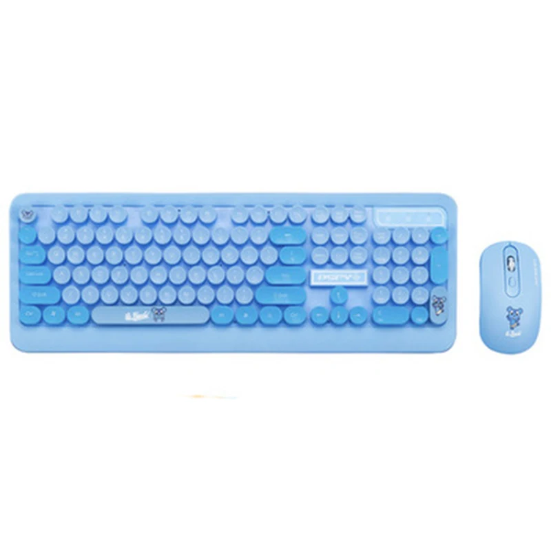 2019 Universal wireless waterproof keyboard and mouse set cute punk retro round keycap cartoon personality ladies 3