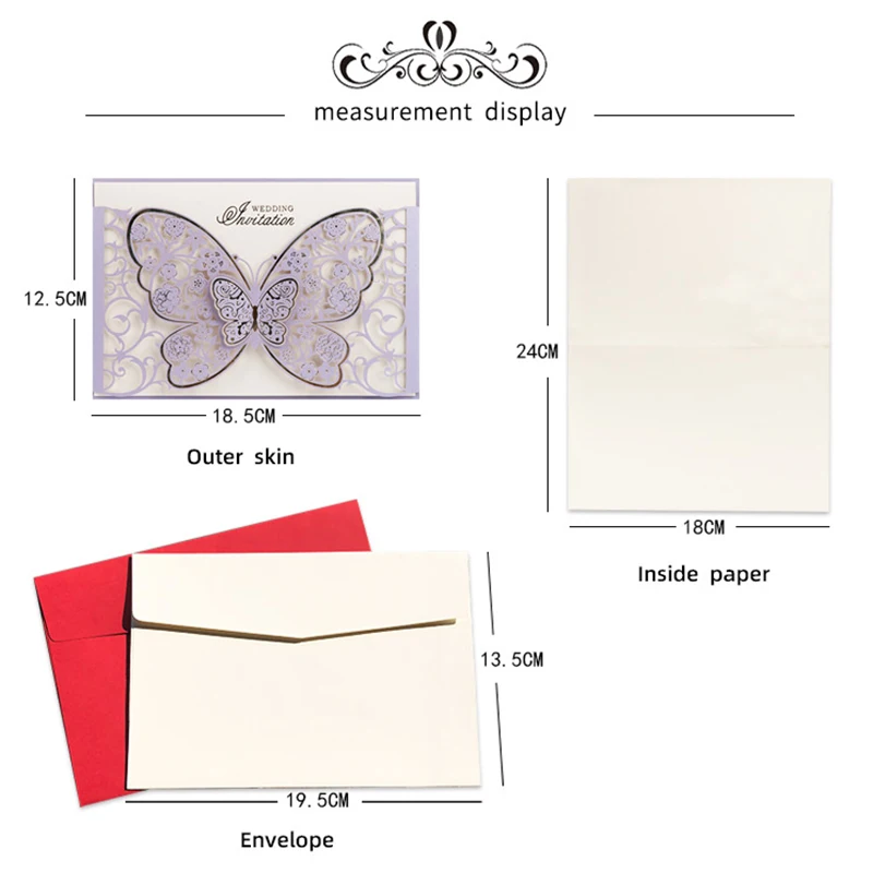 50pcs Butterfly Elegant Laser Cut Wedding Invitation Card Business Greeting Card Customized Wedding Decoration Party Supplies