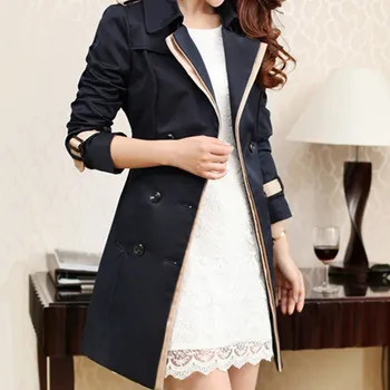 

2019 Autumn Winter Women Casual Trench Korean Clothes Pockets Slim Coats Turn-Down Collar With Belt Windbreaker
