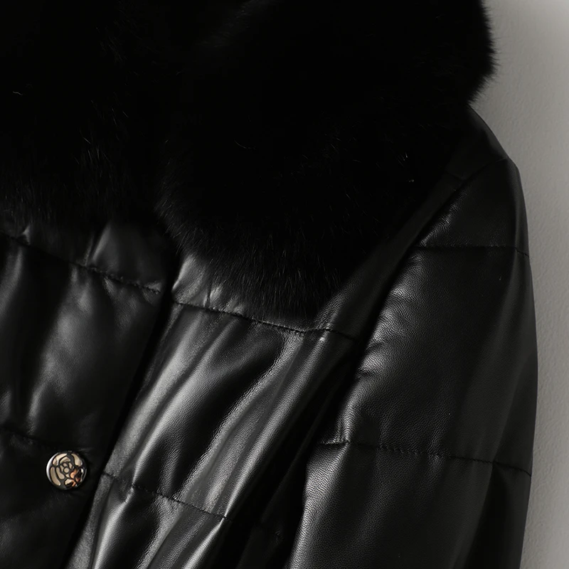 Real Genuine Leather Jacket Autumn Winter Coat Women Clothes Fox Fur Collar Warm Sheepskin Down Coat Long Tops ZT4686