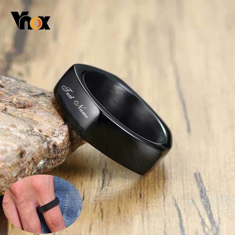 Vnox Unique Nuts Shaped Rings for Men Personalize Engrave Name Messages Black Stainless Steel Custom Male Jewelry