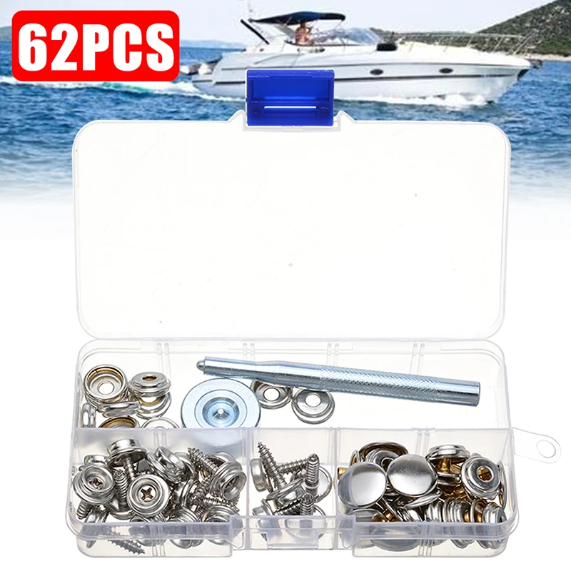 New Arrival 1Set 62pcs Metal Steel Boat Cover Canvas Snap Fastener Repair Kit SL Marine Hardware Accessories