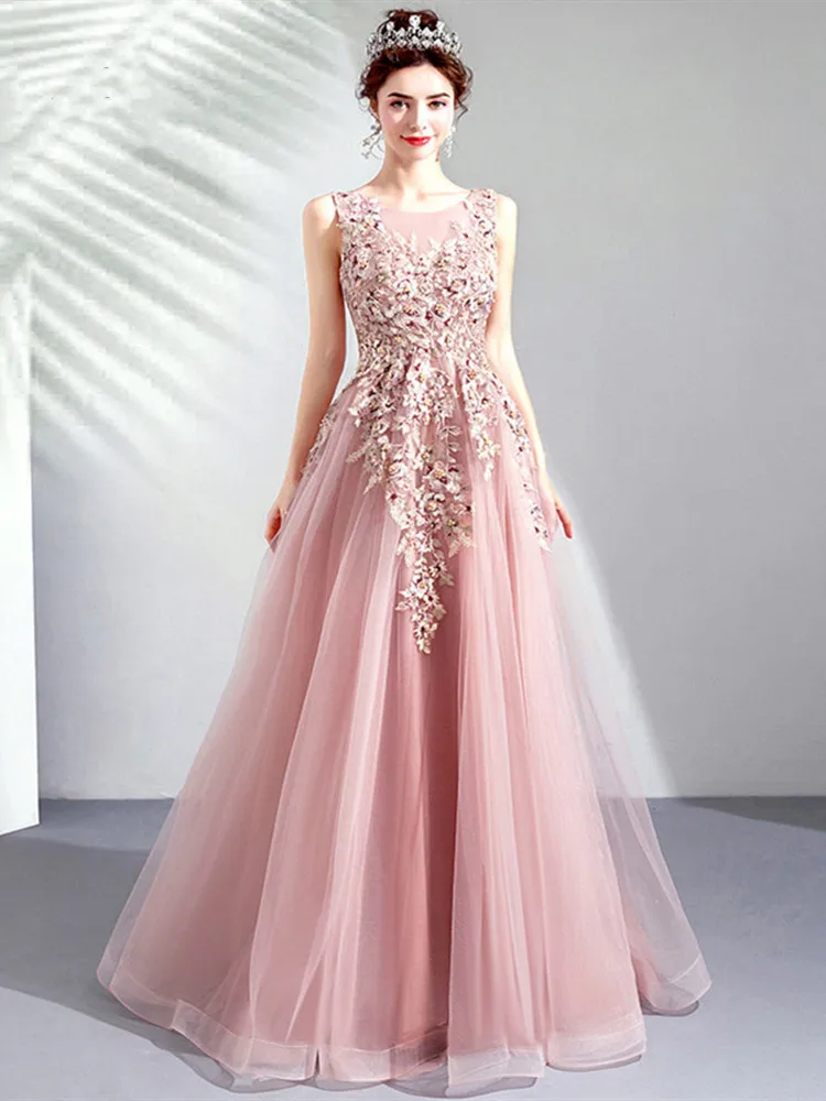 It's YiiYa Prom Gowns 2019 Pink O-neck Sleeveless Floor Length Dresses Elegant Embroidery Long Party Dress Custom Plus Size E283 yellow formal dresses