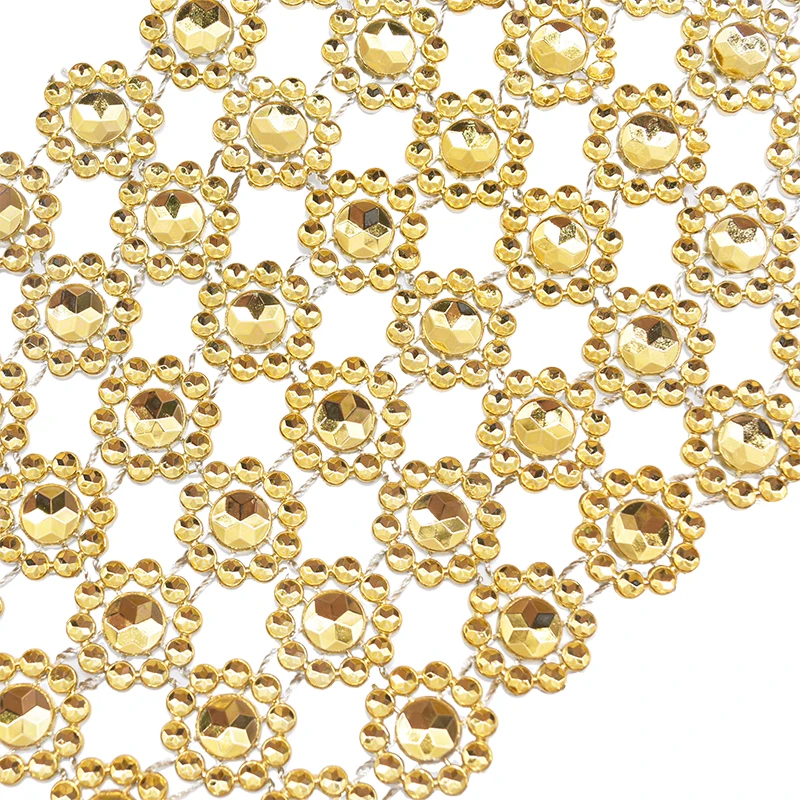 Gold Silver Flower Crystal Rhinestone Ribbon Tape Diamond Mesh Roll DIY Sewing Craft Flower Gift Wrapping Wed Decor 1Yard 10cm