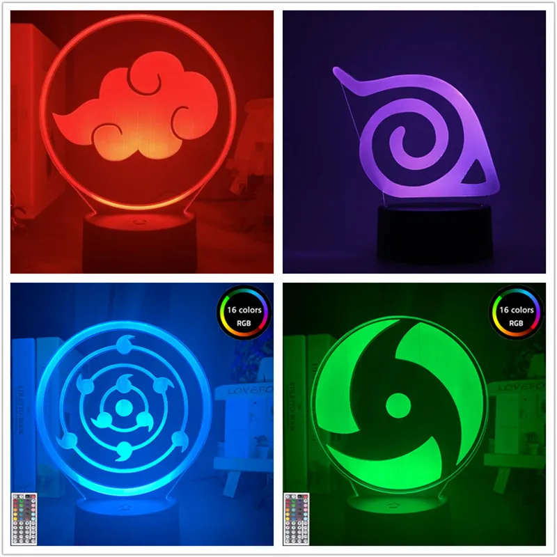 Naruto Sharingan Logo 3d Night Light Akatsuki Led Lamp Home Decoration Lampara Anime Figure Manga Lampe Neon Lights Kids Gifts