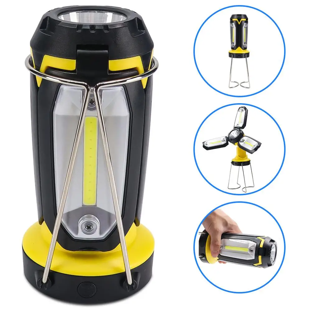 Vente 3 COB + XPE LED Rechargeable lampe de travail lampe de secours torche à main en plein air Camping tente lanterne USB charge Portable projecteur
