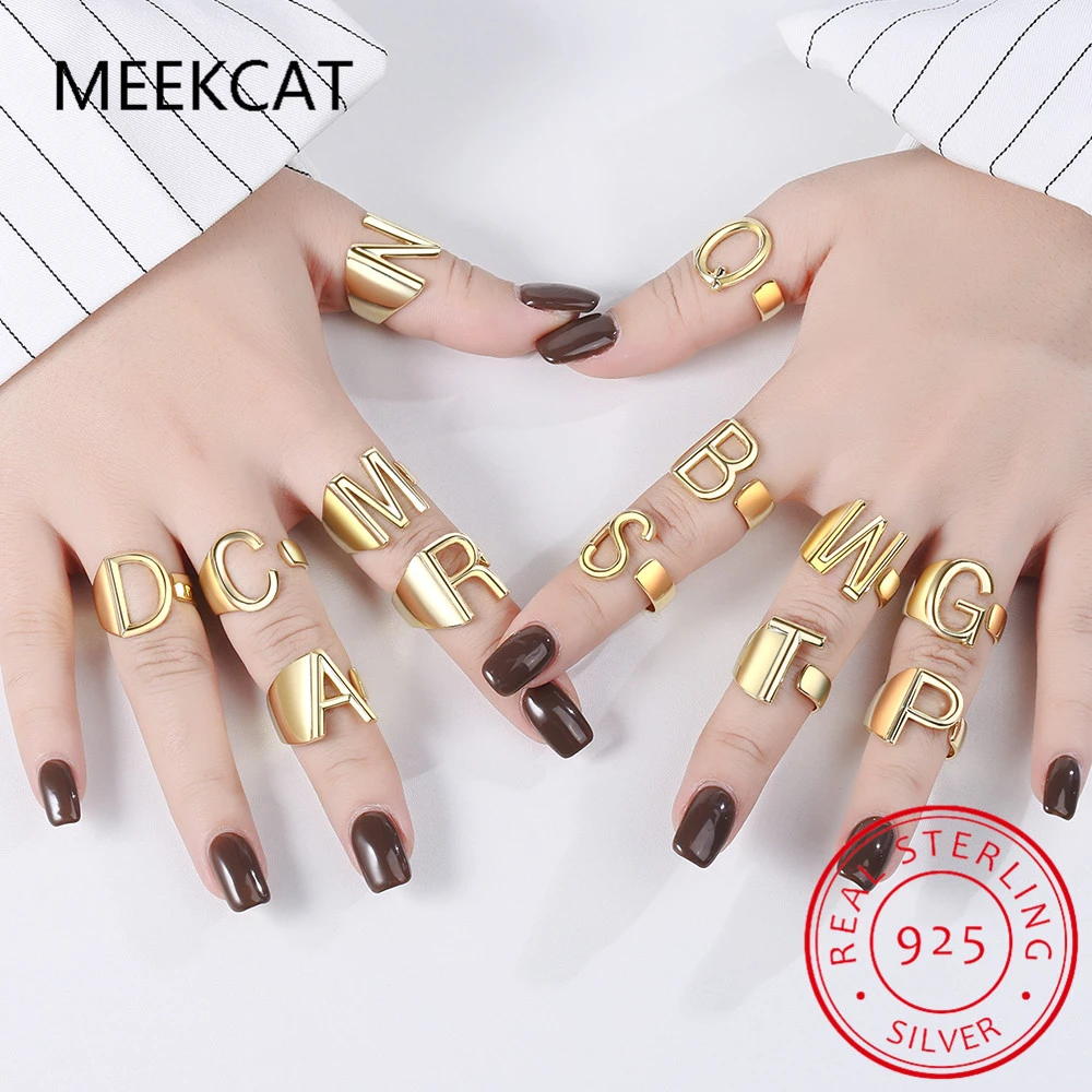 925 Sterling Silver Initial Letter A Z Finger Ring Cubic Zirconia A B C 26 Alphabet Name Rings Women Girl Luxury Brand Jewelry Rings Aliexpress