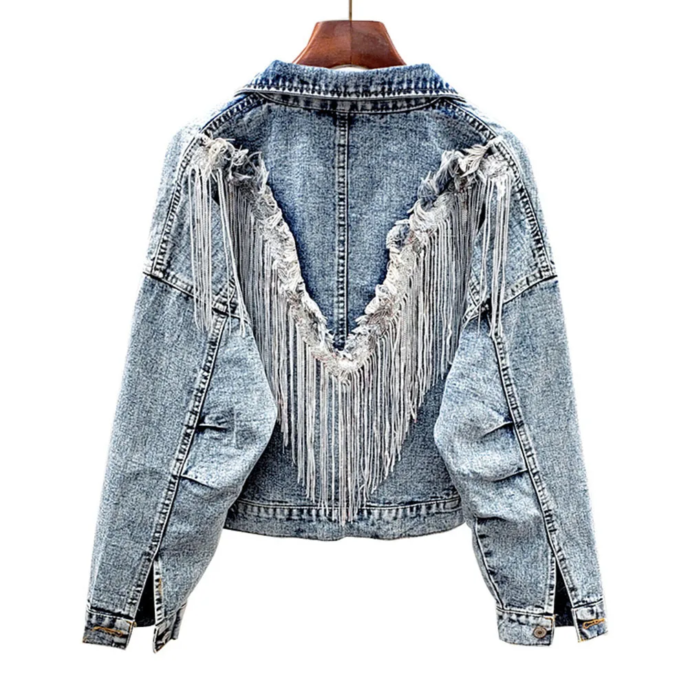 

Sequin Fringe Denim Jacket Women Spring Autumn Ins Trend Short Jean Outerwear 2023 New Fashion Cowboy Jacket Casual Chic Tops