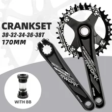 Bicycle Crank Chainwheel 104BCD MTB Bike Crankset Aluminum Alloy with Bottom 170mm Crank Black 32T 34T 36T 38T Plate