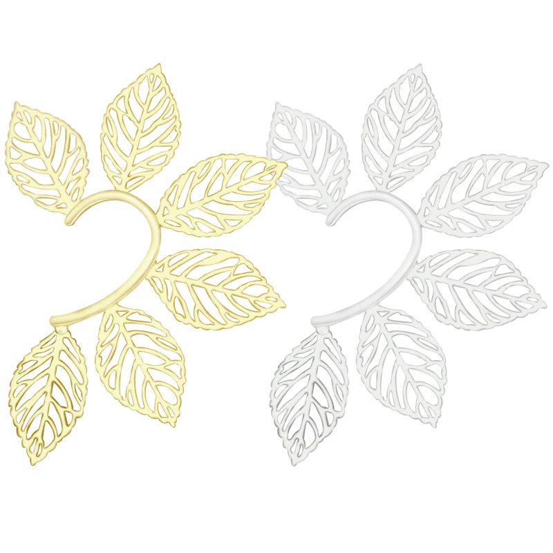 Hyperbole Ear clip without ear hole Earrings for Women Accessories Fashion 1pcs Golden Silver color Hollow Leaf Ear-hook Earring 3