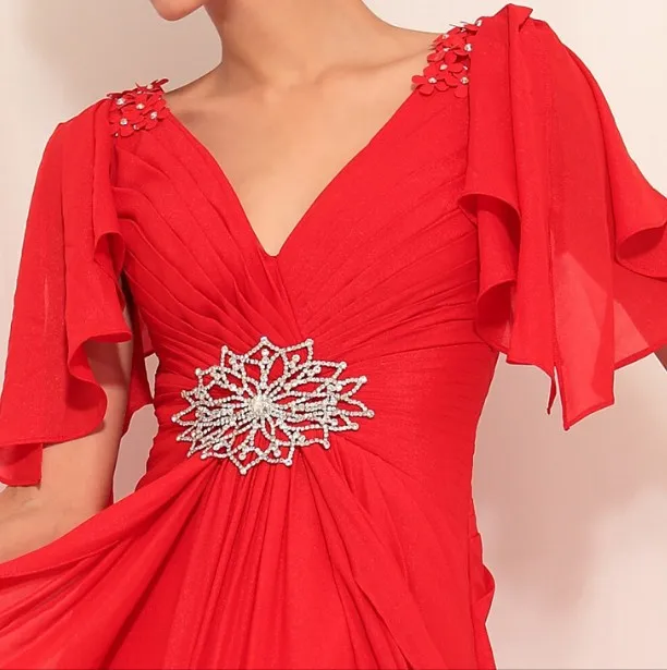 Новая мода vestidos de festa красные длинные кристаллическая крышка; Свободный рукав; официальное вечерние элегантное вечернее платье для матери невесты