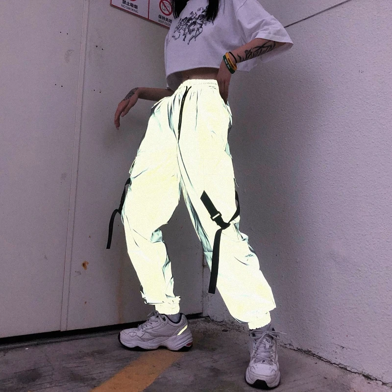 Брюки карго Женские Светоотражающие однотонные серые штаны Джоггеры со