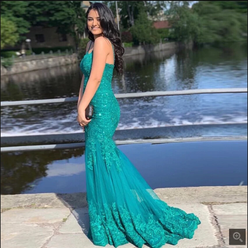 Vestido de festa платье Русалка на бретельках платья для выпускного вечера темно-зеленые кружевные аппликации Бисероплетение Длинные женские платья для выпускного вечера горячая распродажа