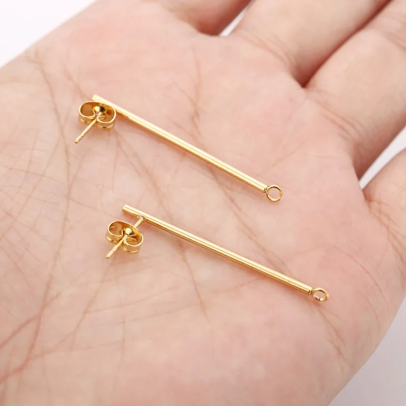 50pcs Stainless Steel Minimalist Layering Jewelry Long Thin Geometric Stick Post Earrings Findings  38mm