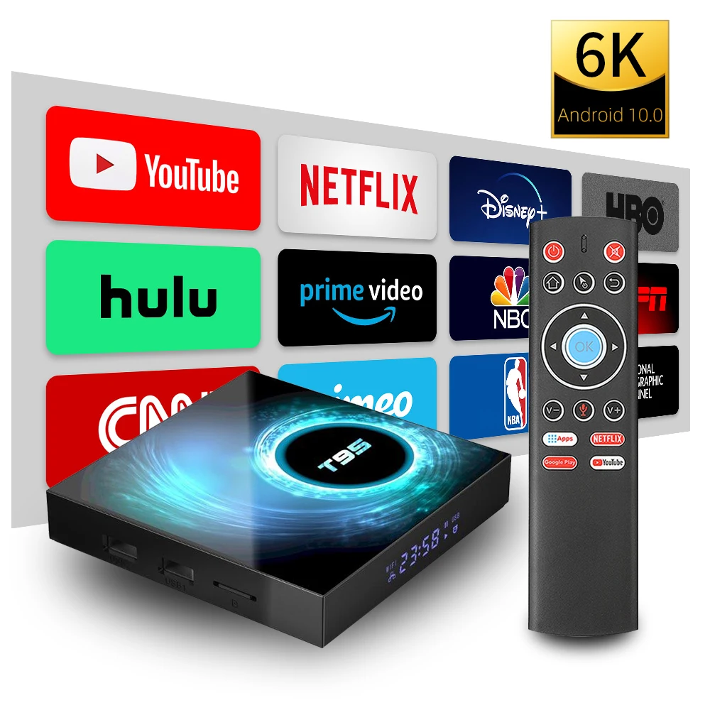  Android 10.0 TV Box 4GB RAM 32GB 64GB ROM Set Top Box T95 Allwinner H616 6K@30fps HD Cortex-A53 Sma