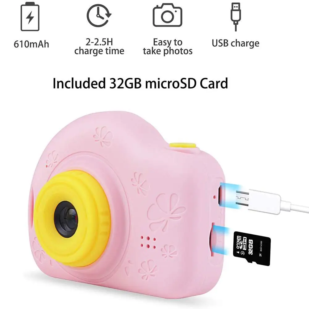 Детская камера с мультипликационным принтом, цифровая мини спортивная видеокамера, подарок для детей с кардридером, 32 ГБ, sd-карта
