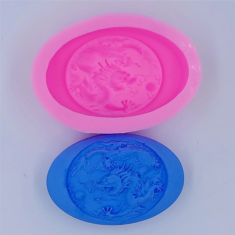 Китайский дракон DIY форма для мыла 3D Овальные силиконовые формочки для украшения мыла ручной работы из гипсовой смолы