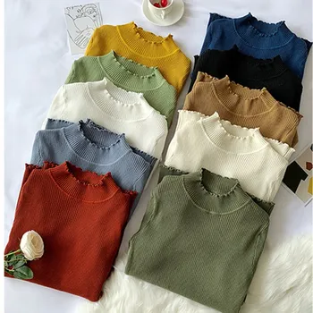 

2020 Autumn Knitted Sweater Pullovers Black Turtleneck Sweater Fashion Slim Long Sleeve Winter White Soft Female Jumper Clothing