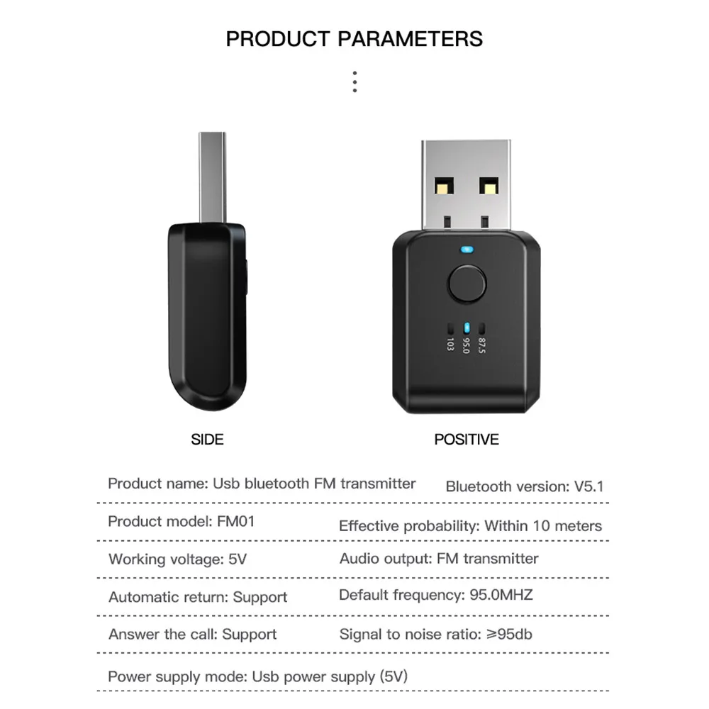 Bluetooth 5.1 FM Transmitter & Receiver with Handsfree Calling