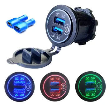 

Waterproof Dual USB Quick Charge 3.0 LED Fast Charger Touch On Off Switch for 12V/24V Car Boat Motorcycle SUV Bus Truck Marine