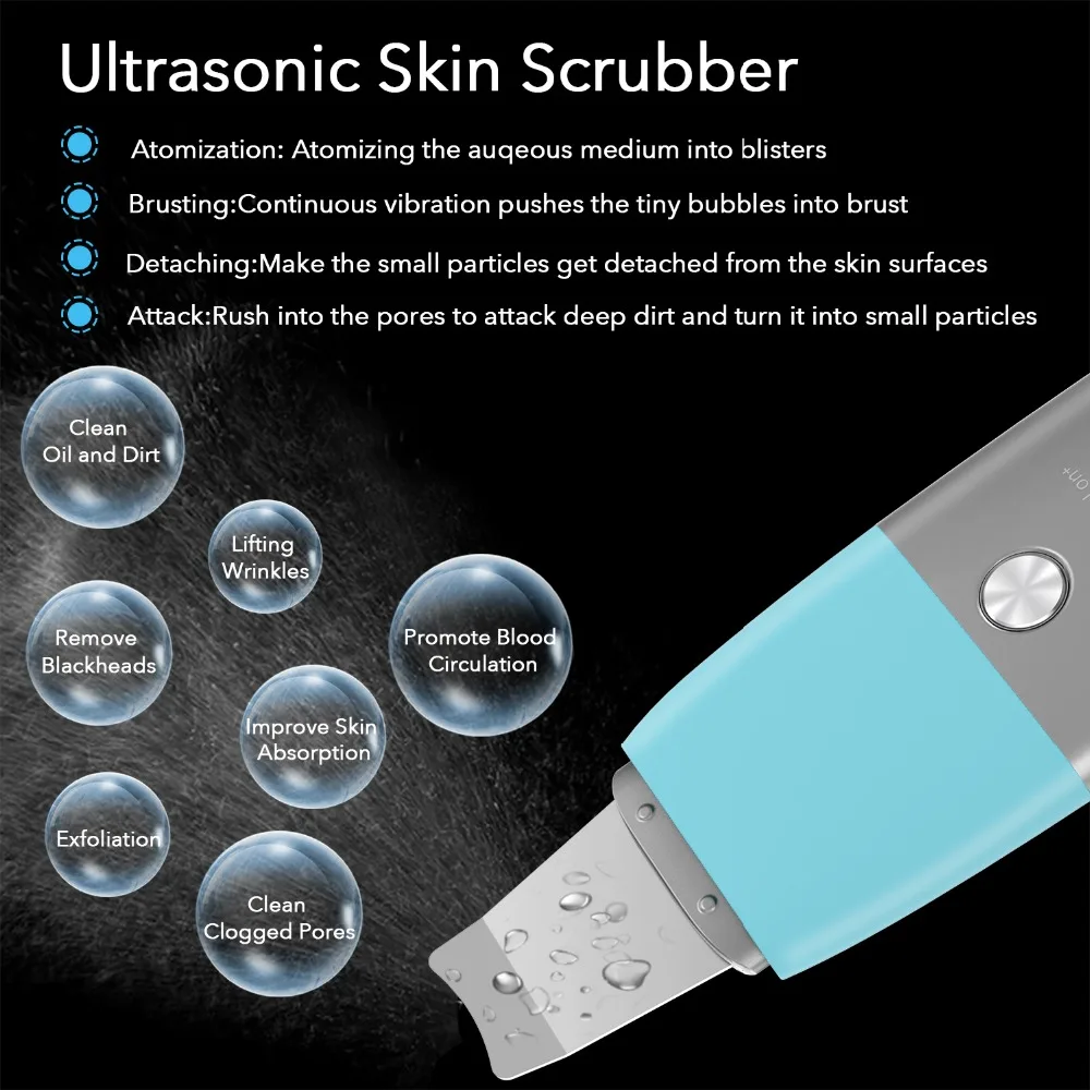 HailiCare Facial Skin Scrubber Blackhead Remover Ultrasonic Pore Cleansing Device Comedone Extractor Facial Lifting Tool