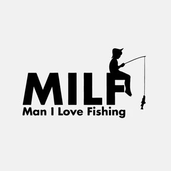 

Cartoon Car Stickers Motorcycle Decal Windshield Milf Man I Love Fishing Fish Accessories PVC 16cm X 9cm