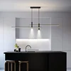 Modern Simple Led Pendant Lights Dining Room Table Lines Light Nordic Creative Bar Counter Long Strip Indoor Lighting Chandelier 6